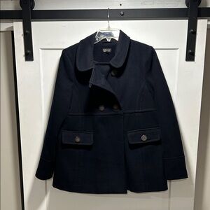Topshop Navy Double-Breasted Pea Coat